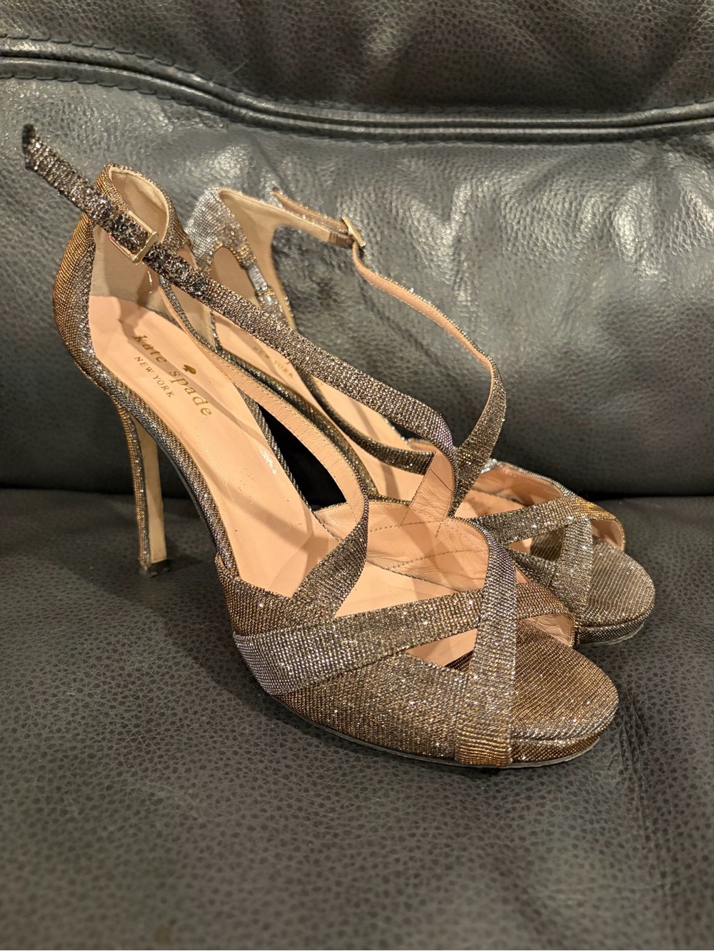 kate spade Glittery Gold Strappy High Heel Sandals